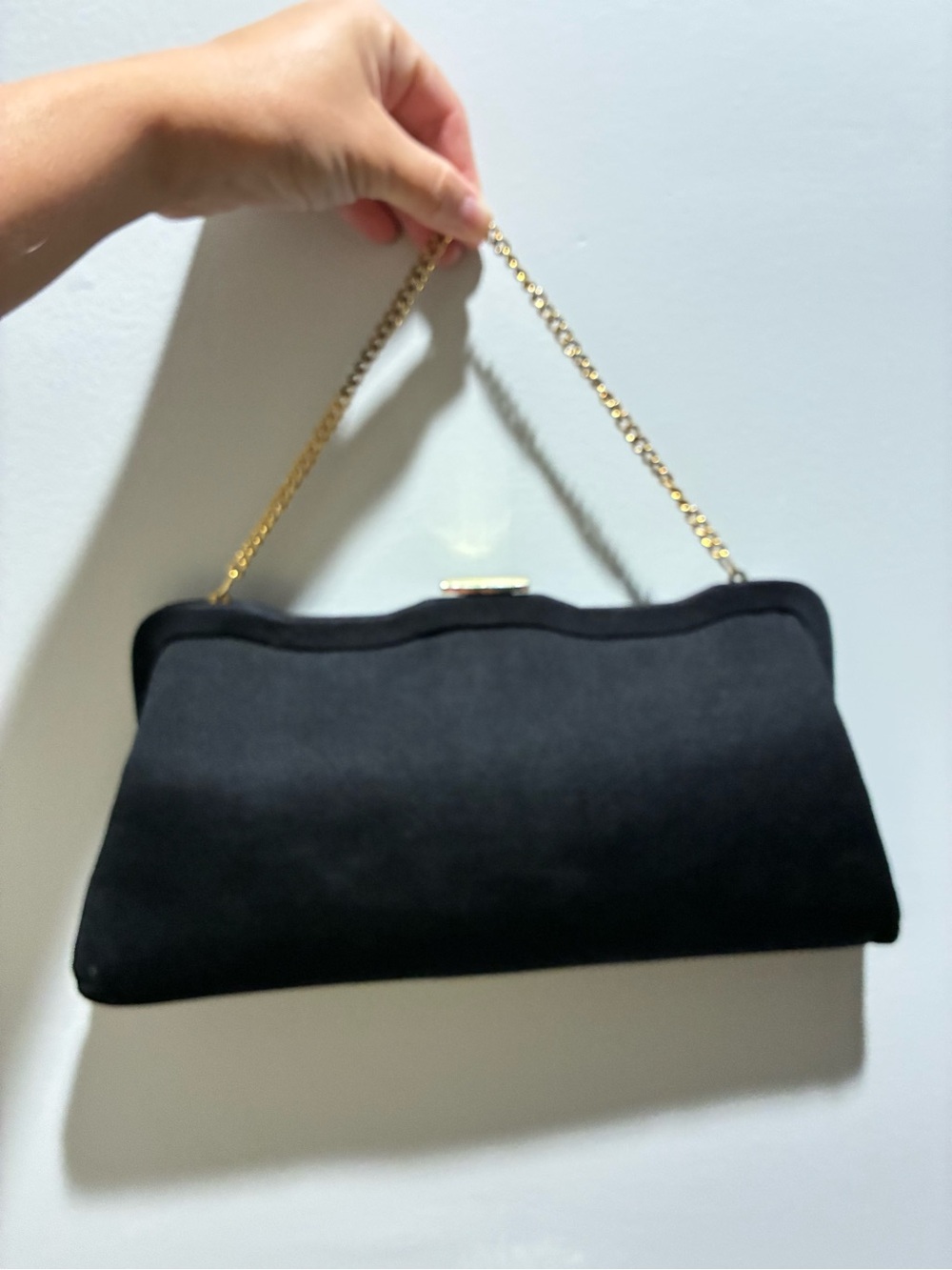 Vintage Black Satin Evening Clutch Purse
